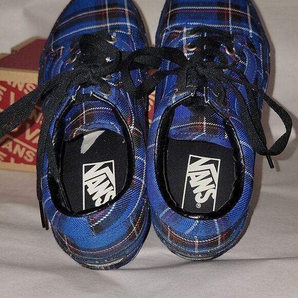 Vans Old Skool Platform Patent Plaid Blue Black Sneaker Shoes Women 5.5 Men 7 - Picture 10 of 15
